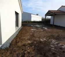 Petite bande de gravier sur le pourtour de la maison.