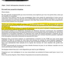 Courrier arr&ecirc;t du chantier