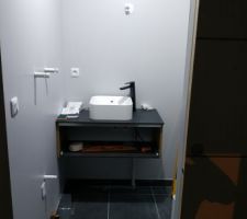 Salle de bain du RDC, installation des meubles et vasque