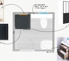 Esquisse de l'agencement de la salle d'eau par : "LaBoîte"
https://md-laboite.fr