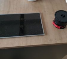 Plaque de granit et poubelle avant intégration dans le plan de travail