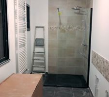 Pose du pare-douche et de la colonne de douche &agrave; l'&eacute;tage