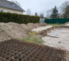 Fondations coté sud. On voit alors la position de la maison et nous pouvons nous rendre compte de la surface du jardin entre la maison et la haie