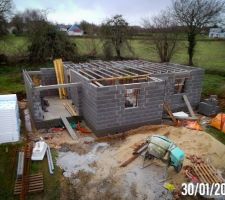 Pr&eacute;paration de la dalle de l'&eacute;tage