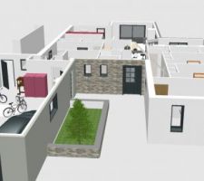 Grâce à SweetHome 3D, j'ai pu mettre le plan en 3D et placer tous nos meubles pour ajuster le plan constructeur peu à peu.