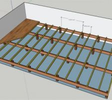 Schéma de la structure sur pilotis pour rehaussement d'une pièce de 40 cm