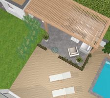 La terrasse semi-enterrée est en gris