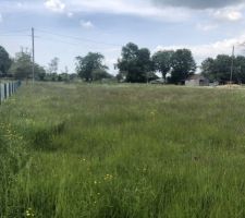 Une photo de notre terrain. 
Nous avons une longue rade de casiment 50m.
Un de mes crit&egrave;res c?&eacute;tait ? Banni les terrains en bord de route.
J?aurai aimer avoir un terrain avec une vue lointaine et d&eacute;gag&eacute;e, mais nous avions s&eacute;lectionner en priorit&eacute; la commune pour la proximit&eacute; avec l?&eacute;cole de notre petit bout.

?? Un conseil pour ceux qui voit &ccedil;a & sont au d&eacute;but de leur projet, nous avons n&eacute;glig&eacute; de nous renseigner sur le taux de la taxe d?am&eacute;nagement.. et la surprise peut s?av&eacute;rer &ecirc;tre co&ucirc;teuse ..
Notre commune taxe fort.. tr&egrave;s fort ! 
Heureusement je m?&eacute;tais renseigner c&ocirc;t&eacute; imp&ocirc;ts fonciers & de ce c&ocirc;t&eacute; &ccedil;a va ?