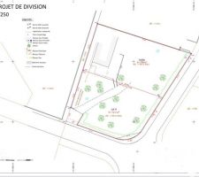 Notre terrain est celui qui restera après la division parcellaire (solde). 786m2, orientation est-ouest, avec une petite maison à démolir.