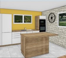 Visuel de notre futur cuisine, nous aurons la plaque de cuisson et une hotte suspendu sur l'ilot central (la déco des murs sera bien évidement différente)