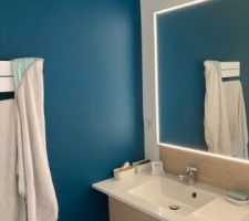 Salle de bain : même bleu que dans la chambre et le dressing