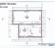 étude béton : vue en plan des fondations