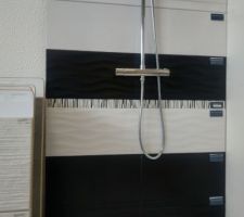 Faïence salle de bain : melange blanc uni et vagues blanches