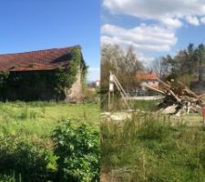 D&eacute;molition de la grange : avant / apr&egrave;s.