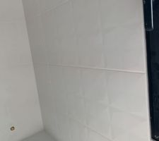 SDB du haut  relief blanc sur le mur , tablette en lisse blanc