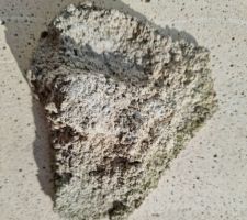 Morceau qui est parti du faite du toit.
Il y a si peu de ciment que si toute la maison est ainsi faite, j'ai peur que le sismique 3 ne serve pas à grand chose si la terre tremble !