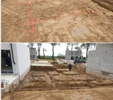 Démarrage du chantier et pose de la cuve de récupération des eaux de pluie.