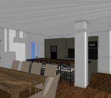 Rendu 3D RDC côté cuisine salle à manger