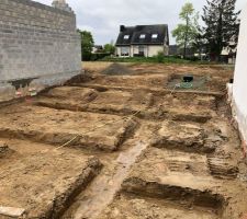 Terrassement avec les tranchées ou vont se trouver les murs porteurs