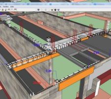 Représentation sur sketchup du chainage et plancher poutrelle-hourdis