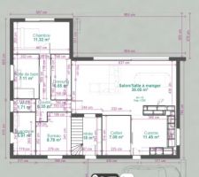 Voici l'ébauche du plan du rez de chaussée que j'ai fait.
Qu'en pensez-vous?