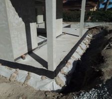Drain enrobé dans du ballast et géotextile
