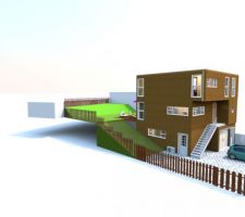 Voici une vue à partir du logiciel Sweet Home 3D que j'ai réalisé moi-même à partir des plans de l'architecte.
Vue générale