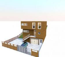 Voici une vue à partir du logiciel Sweet Home 3D que j'ai réalisé moi-même à partir des plans de l'architecte.
Vue côté rue.