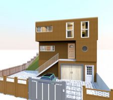 Voici une vue à partir du logiciel Sweet Home 3D que j'ai réalisé moi-même à partir des plans de l'architecte.
Vue côté rue.