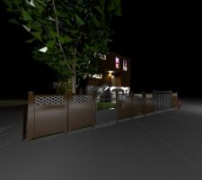 Voici une vue à partir du logiciel Sweet Home 3D que j'ai réalisé moi-même à partir des plans de l'architecte.
Vue côté rue de nuit.