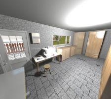 Vue de l'atelier que j'ai réalisé avec le logiciel Sweet Home 3D, à partir des plans de l'architecte.