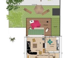 Plan du rez-de-chaussée que j'ai réalisé avec le logiciel Sweet Home 3D, à partir des plans de l'architecte.