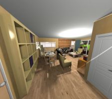 Vue de l'entrée et de la salle à manger que j'ai réalisé avec le logiciel Sweet Home 3D, à partir des plans de l'architecte.