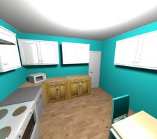 Vue de la cuisine, que j'ai réalisé avec le logiciel Sweet Home 3D, à partir des plans de l'architecte.