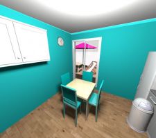 Vue de la cuisine, que j'ai réalisé avec le logiciel Sweet Home 3D, à partir des plans de l'architecte.