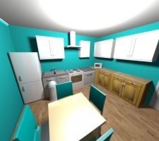 Vue de la cuisine, que j'ai réalisé avec le logiciel Sweet Home 3D, à partir des plans de l'architecte.