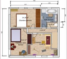 Plan de l'étage que j'ai réalisé avec le logiciel Sweet Home 3D à partir des plans de l'architecte.