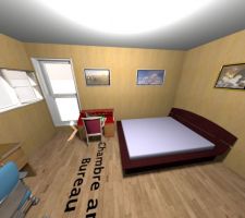 Vue de la chambre d'amis / bureau que j'ai réalisé avec le logiciel Sweet Home 3D à partir des plans de l'architecte.