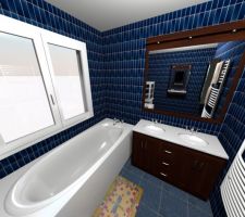 Vue de la salle de bain que j'ai réalisé avec le logiciel Sweet Home 3D à partir des plans de l'architecte.