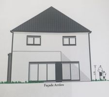 Plan permis : la rue se trouve devant le garage, la maison est en longueur