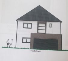 Plan permis : la rue se trouve devant le garage, la maison est en longueur