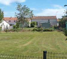 Le même terrain  mais sans la haie .....la  dame propriétaire de la maison a été contrainte d'abattre ses arbres  et d'offrir a tous un vis a vis non négligeable ....située en surplomb , j'ai fait appel a un paysagiste local pour garder mes va et vient dans mon jardin sans me préoccuper de ce vis a vis . ma cloture grillagée etant en contrebas, mettre des lames dans le gillage ne servirait a rien !
