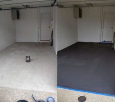 Avant/apr&egrave;s la premi&egrave;re couche de peinture au sol