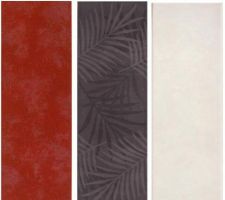 Fa&iuml;ences des murs de la salle-de-bains. R&eacute;f. GRESPANIA SHINE 20x60 : 1 Rojo - 2 D&eacute;cor noir anthracite - 3 Blanco