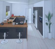 Cuisine choisie chez Ixina. Il y aura également un faux plafond avec hotte intégrée au-dessus de la plaque de cuisson
