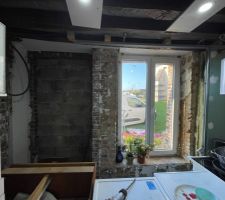 Facade avec ancienne porte rebouchée et fenetre mono battant a 55cm du sol