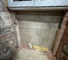 Facade avec ancienne porte rebouchée et fenetre mono battant a 55cm du sol