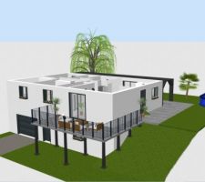 Plan de la maison avec balcon/terrasse carport