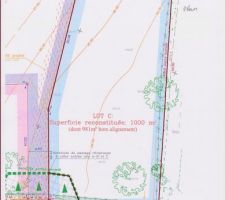 Terrain avec la limite de propri&eacute;t&eacute; en marron.