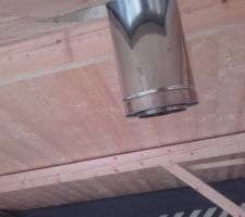 Pose du tuyau de cheminée dans le toit : le rampant depuis dessous